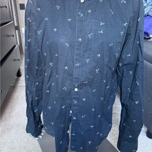 Mens H&M Button Down Long Sleeve Shirt Sz S Small Relaxed Fit Navy Blue Origami